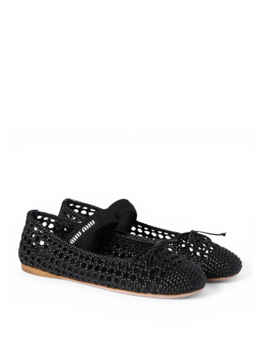 Miu Miu Woven Nappa Leather Ballerinas in Black