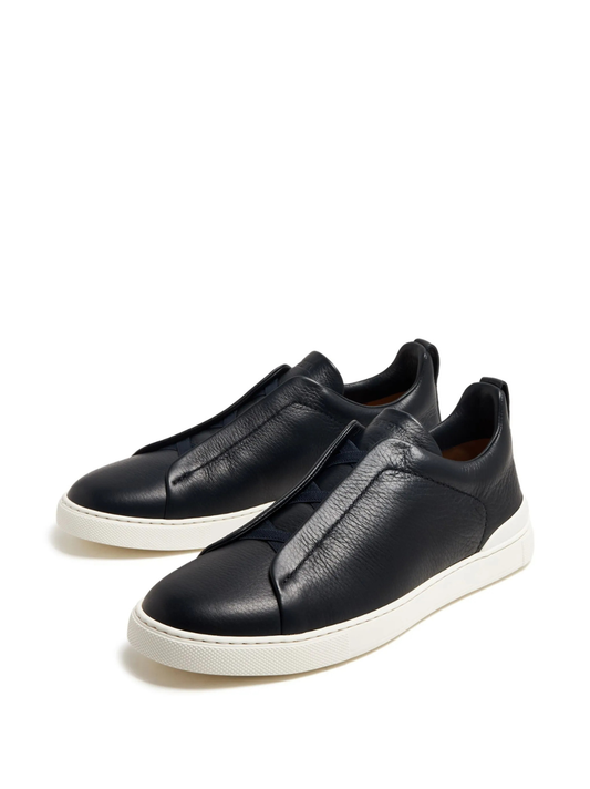 zegna triple stitch low-top sneakers black leather