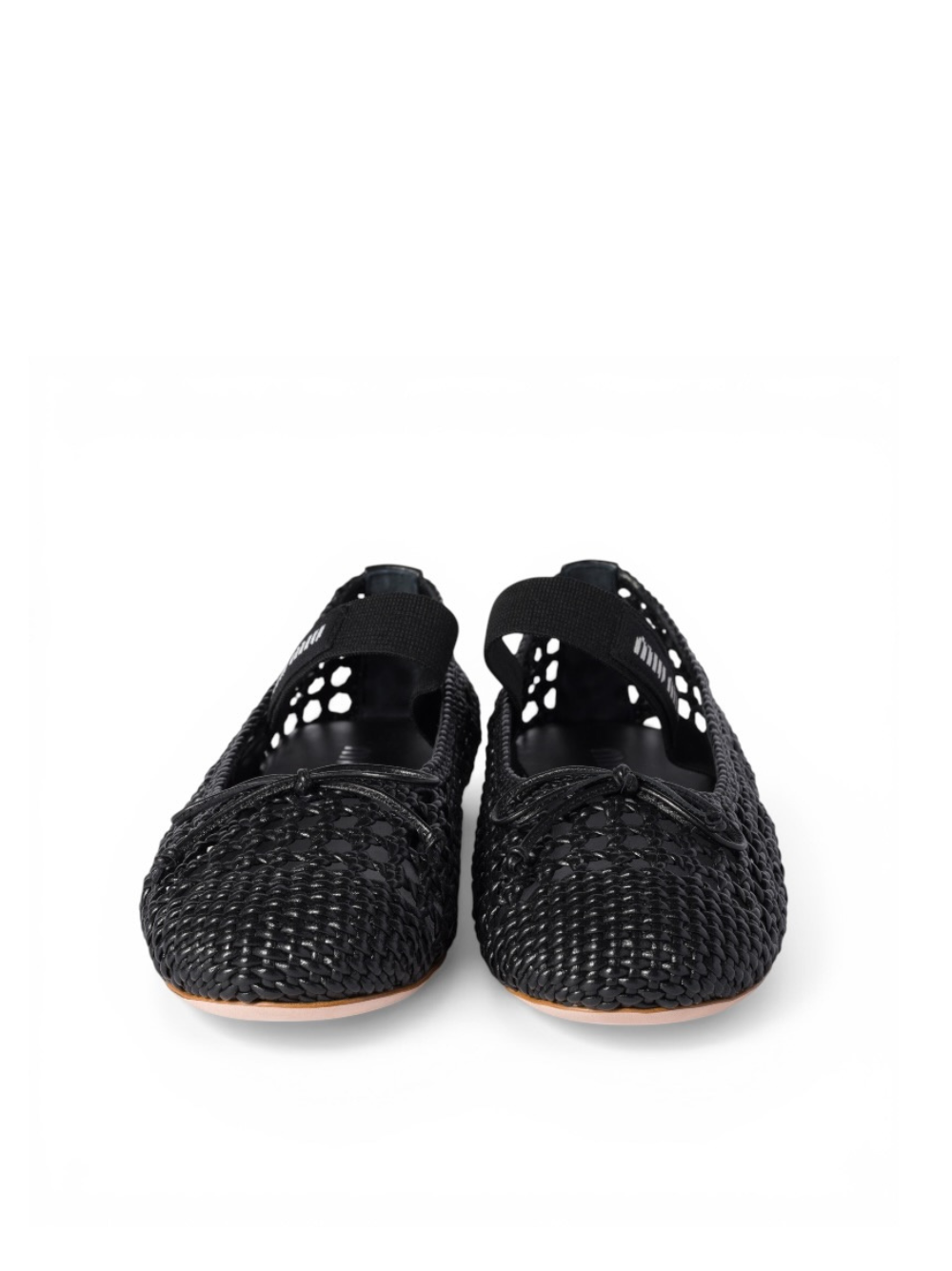 Miu Miu Woven Nappa Leather Ballerinas in Black