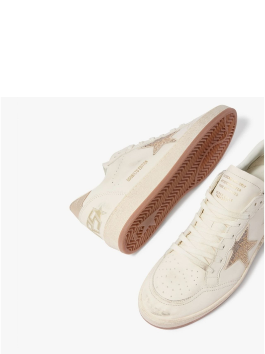 Golden Goose Women’s Ball Star in white leather with crystal star and metallic heel tab