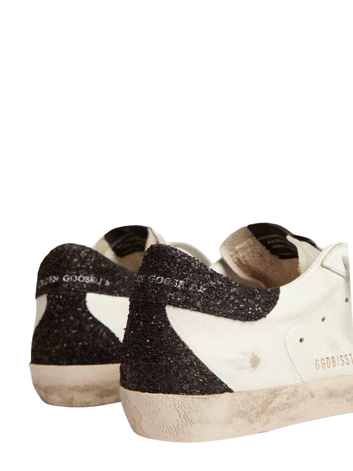 Golden goose Women’s Super-Star in nappa leather with gold glitter star and black glitter heel tab