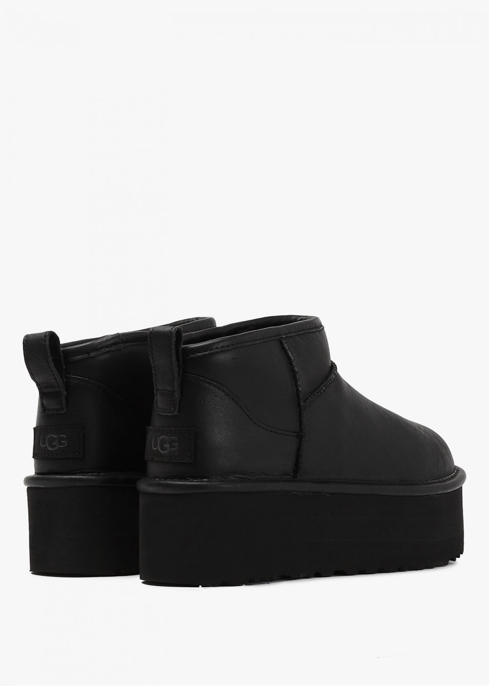 UGG Classic Ultra Mini Black Leather Platform Boots