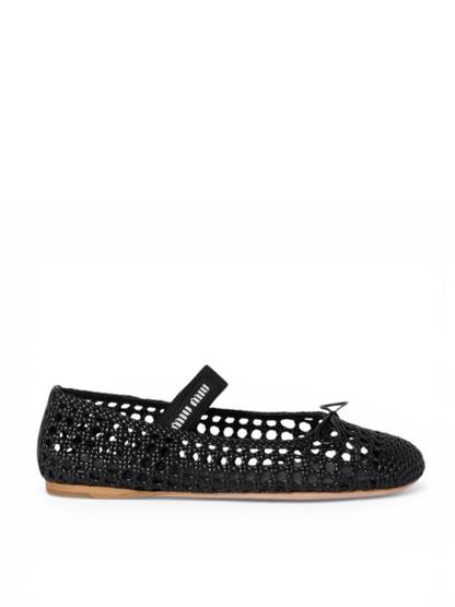 Miu Miu Woven Nappa Leather Ballerinas in Black