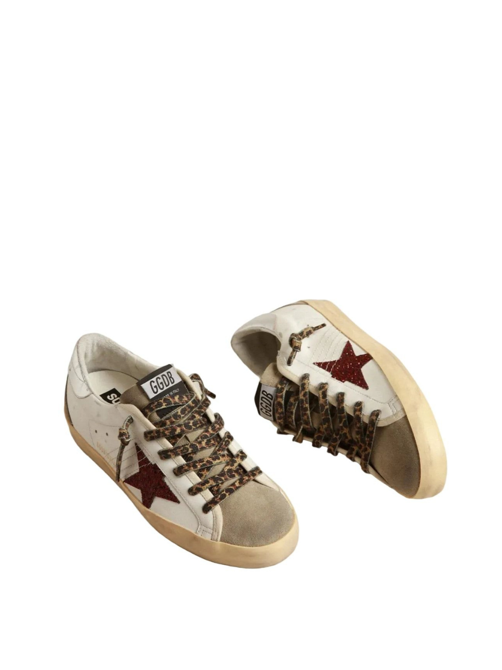 Golden Goose super-star with burgundy glitter star and silver heel tap