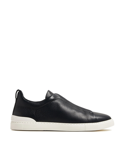 zegna triple stitch low-top sneakers black leather