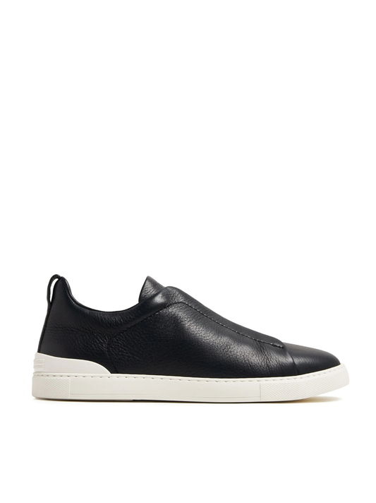 zegna triple stitch low-top sneakers black leather
