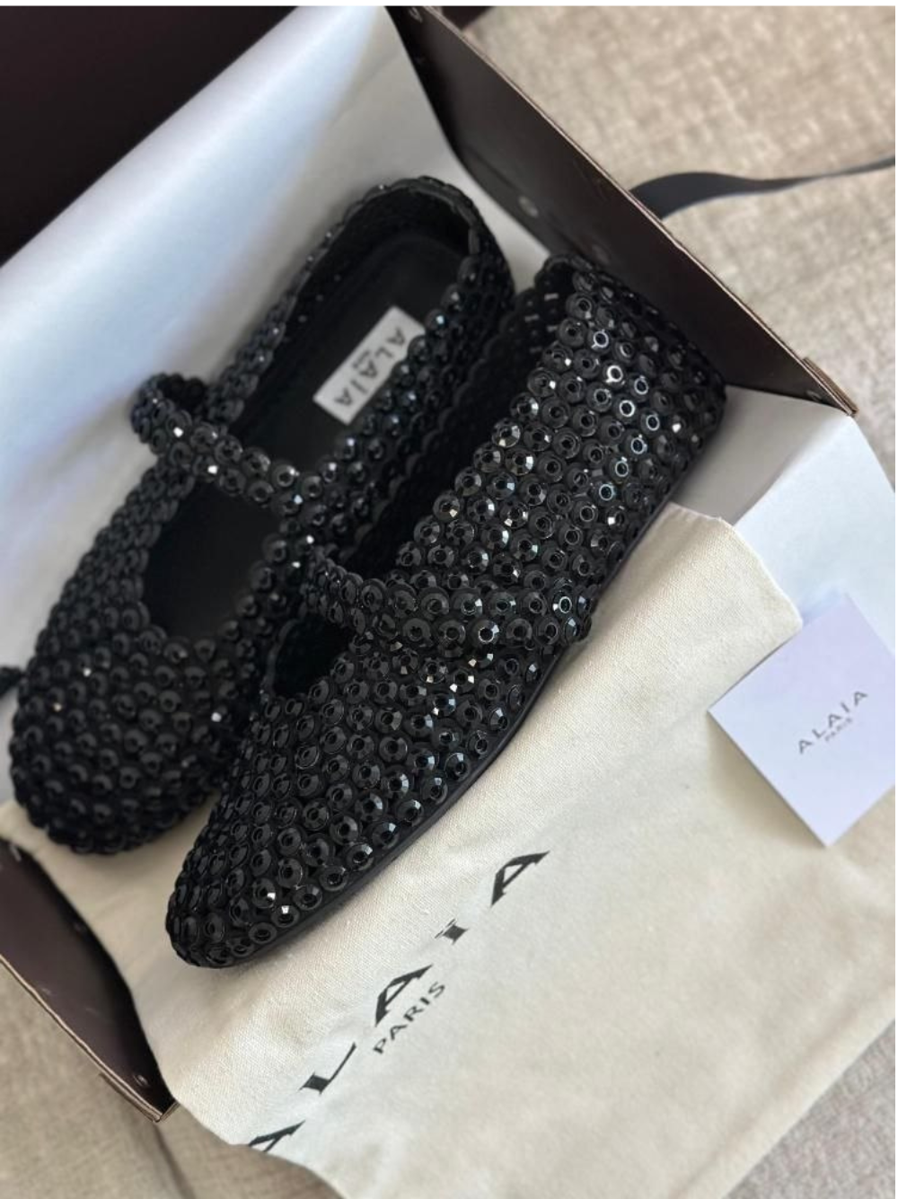 Alaïa Suede Glass-Embellished Ballet Black