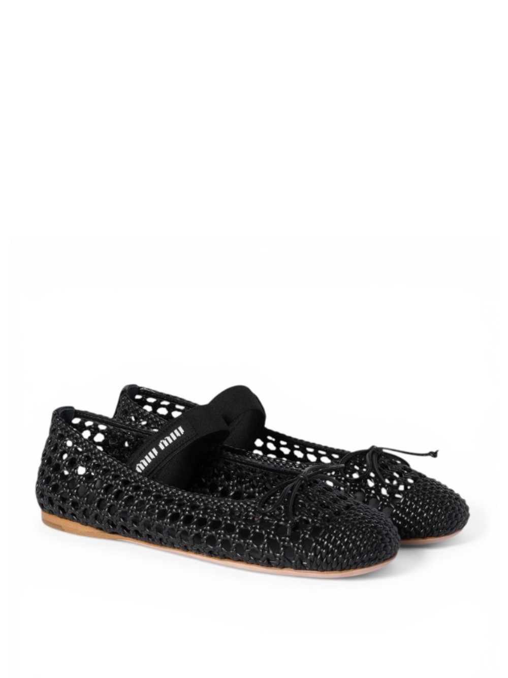 Miu Miu Woven Nappa Leather Ballerinas in Black