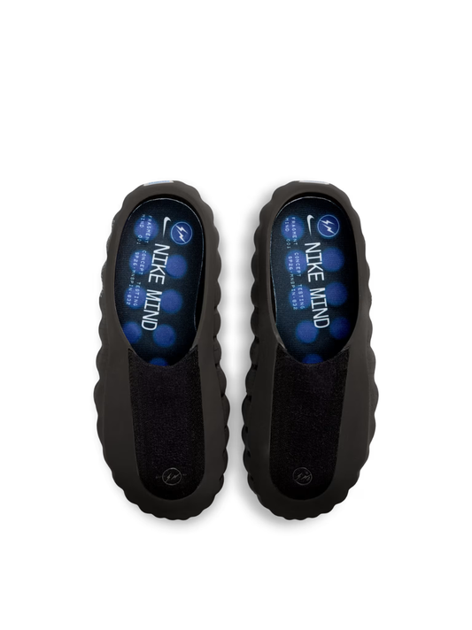 Nike x Fragment Mind 001 slides, a collaboration featuring a blacked-out