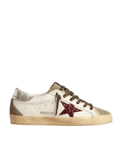 Golden Goose super-star with burgundy glitter star and silver heel tap