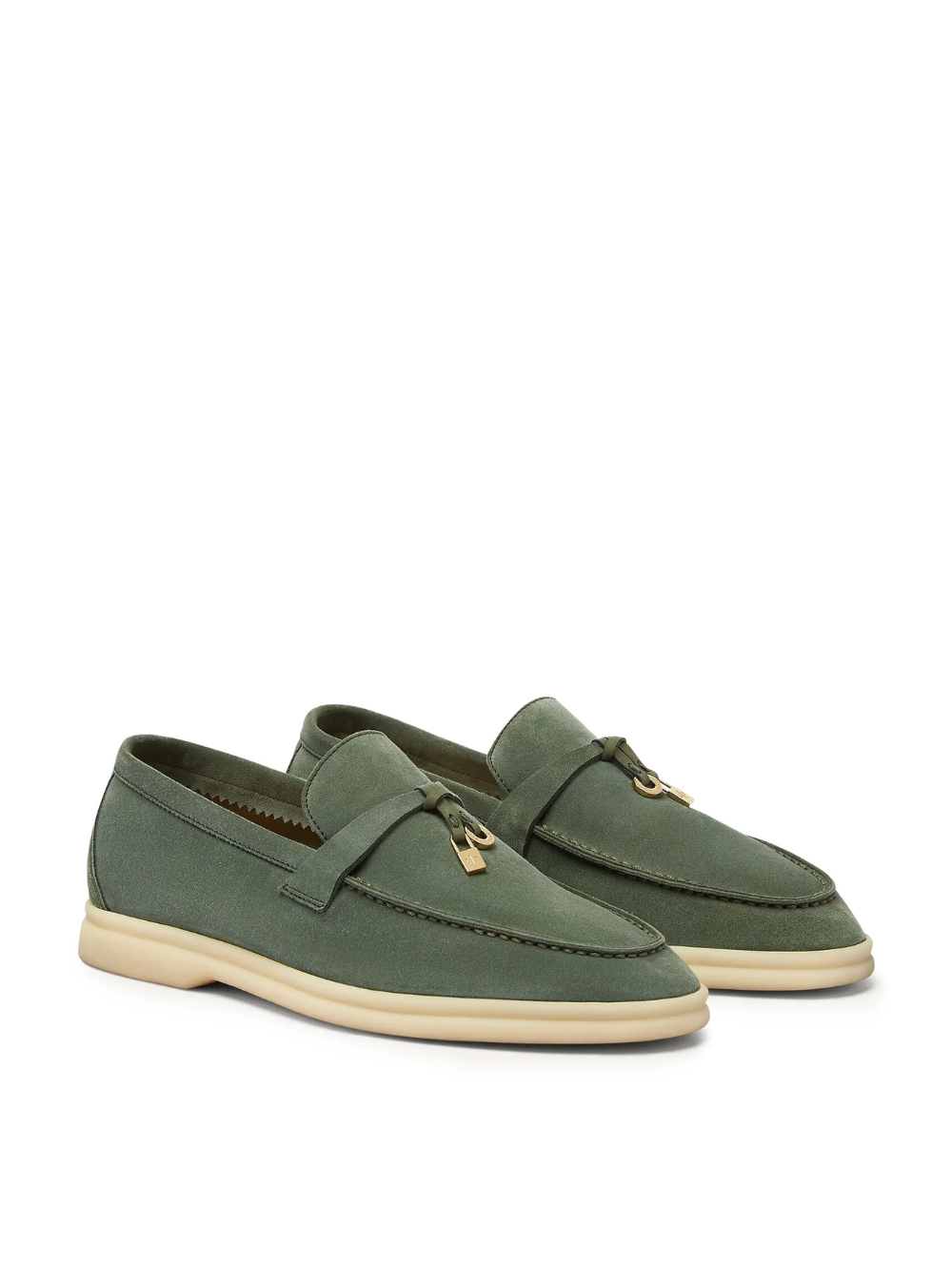 Loro Piana Summer Charms Walk Suede Green Lagoon Loafers