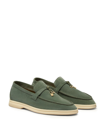 Loro Piana Summer Charms Walk Suede Green Lagoon Loafers