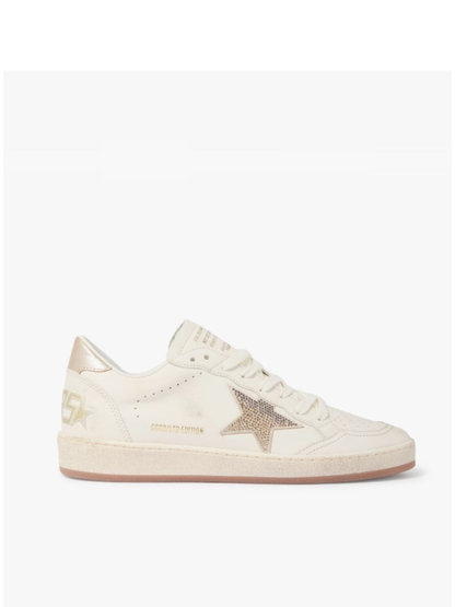 Golden Goose Women’s Ball Star in white leather with crystal star and metallic heel tab