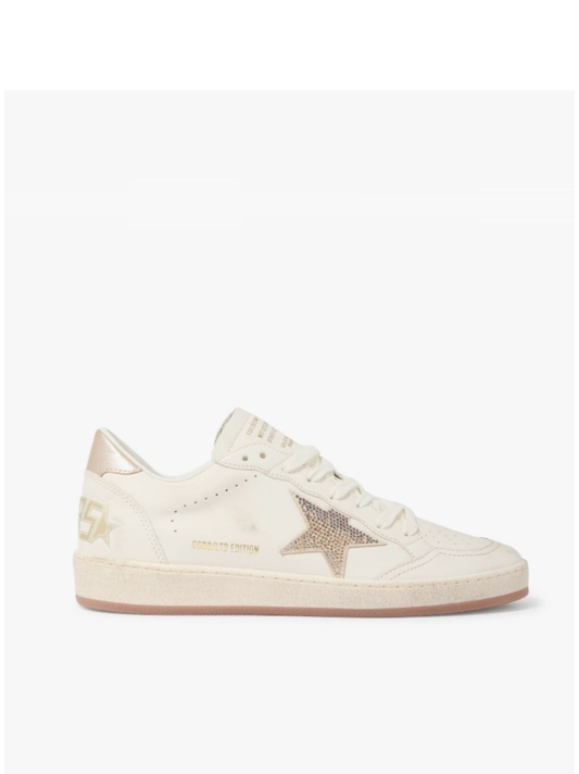 Golden Goose Women’s Ball Star in white leather with crystal star and metallic heel tab