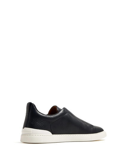 zegna triple stitch low-top sneakers black leather