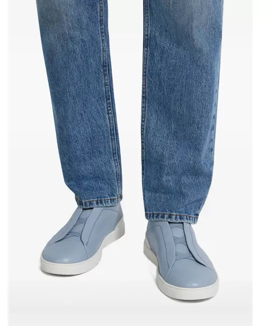 Zegna Men's Blue leather sneakers