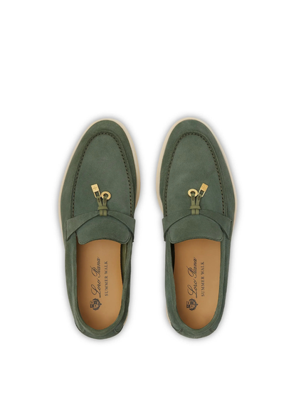 Loro Piana Summer Charms Walk Suede Green Lagoon Loafers