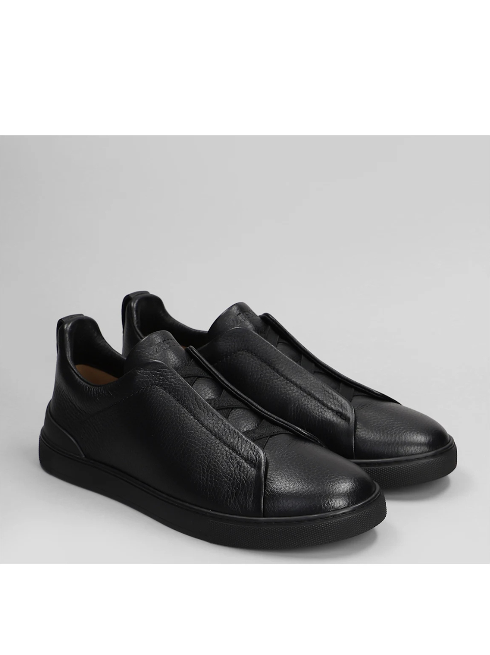Zegna Triple Stich Sneakers In Black Leather