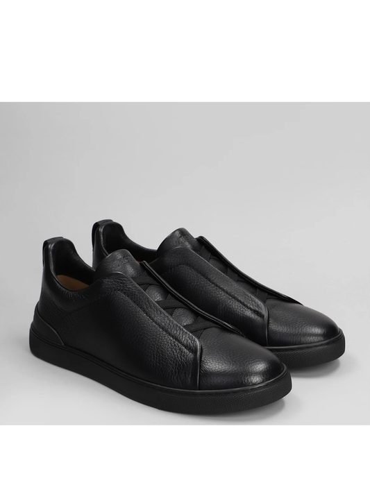 Zegna Triple Stich Sneakers In Black Leather