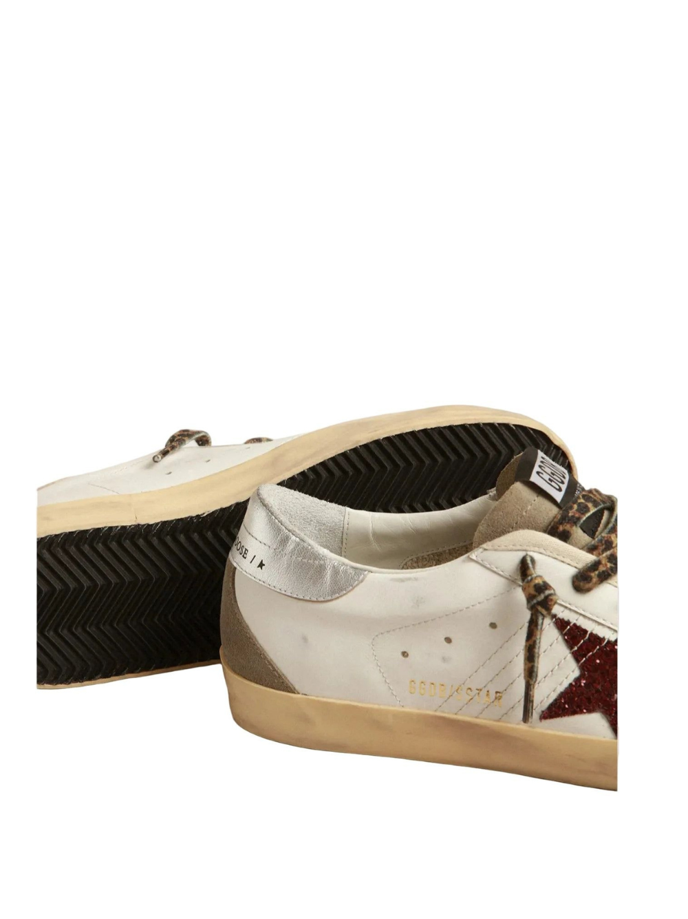 Golden Goose super-star with burgundy glitter star and silver heel tap