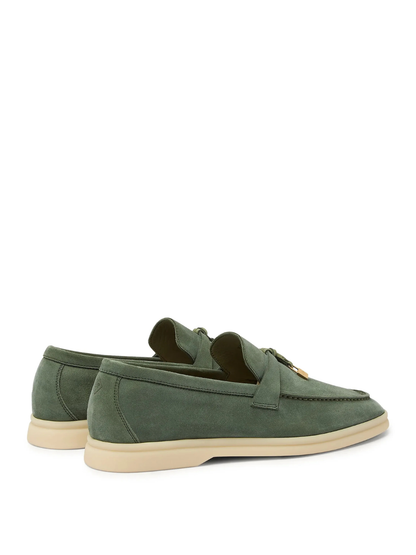 Loro Piana Summer Charms Walk Suede Green Lagoon Loafers