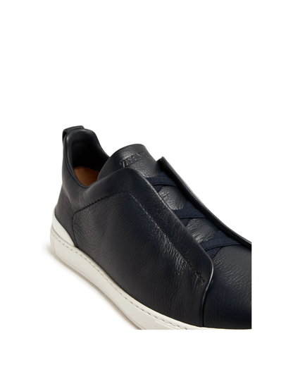 zegna triple stitch low-top sneakers black leather