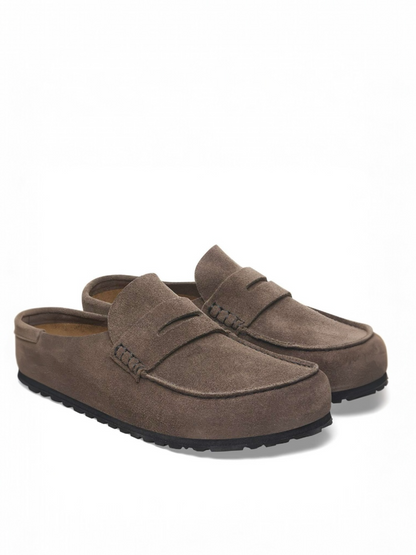 Birkenstock Naples Wrapped suede leather loafers in a brown color