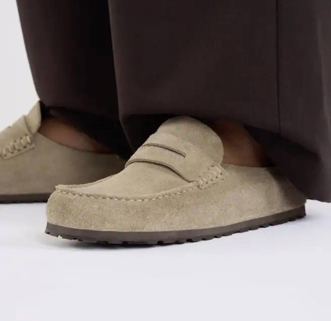 Birkenstock Naples Wrapped clog in taupe suede leather