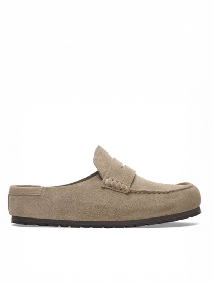 Birkenstock Naples Wrapped clog in taupe suede leather