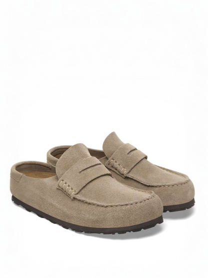 Birkenstock Naples Wrapped clog in taupe suede leather