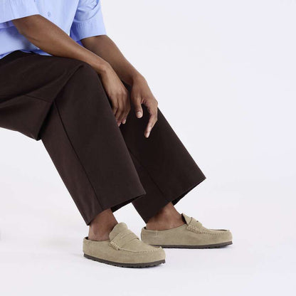 Birkenstock Naples Wrapped clog in taupe suede leather