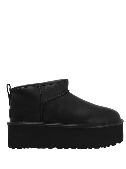 UGG Classic Ultra Mini Black Leather Platform Boots