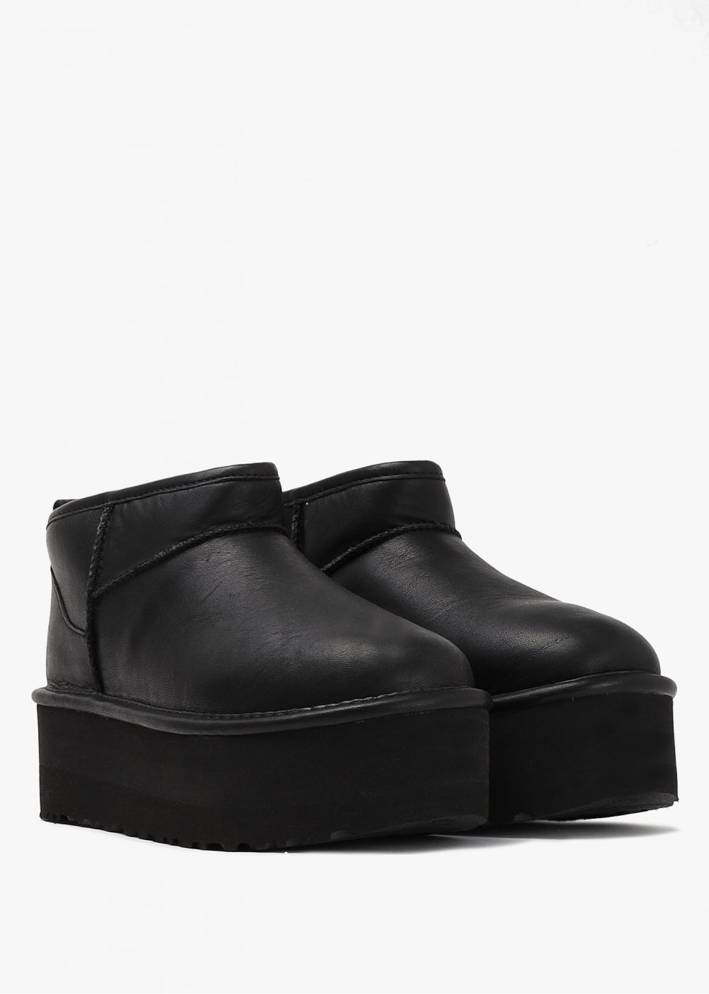 UGG Classic Ultra Mini Black Leather Platform Boots