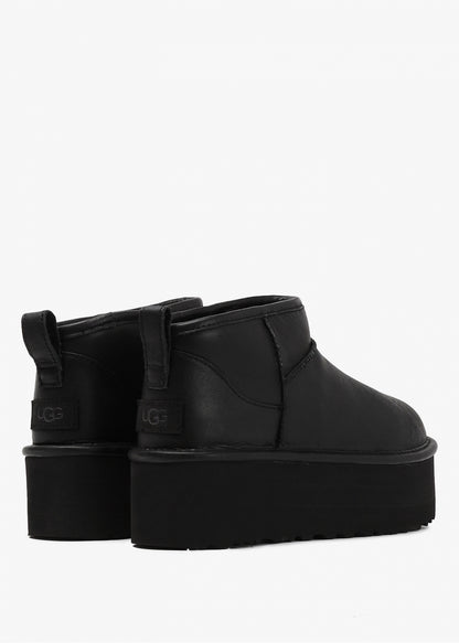 UGG Classic Ultra Mini Black Leather Platform Boots