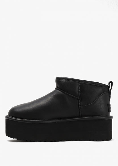 UGG Classic Ultra Mini Black Leather Platform Boots