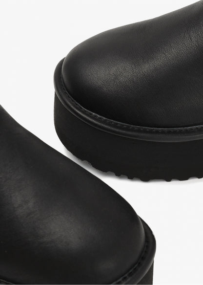UGG Classic Ultra Mini Black Leather Platform Boots
